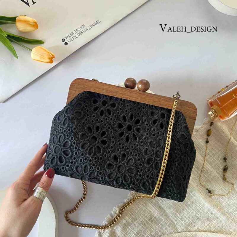 کیف واله : کیف دهنه چوبی گیپور مشکی 1