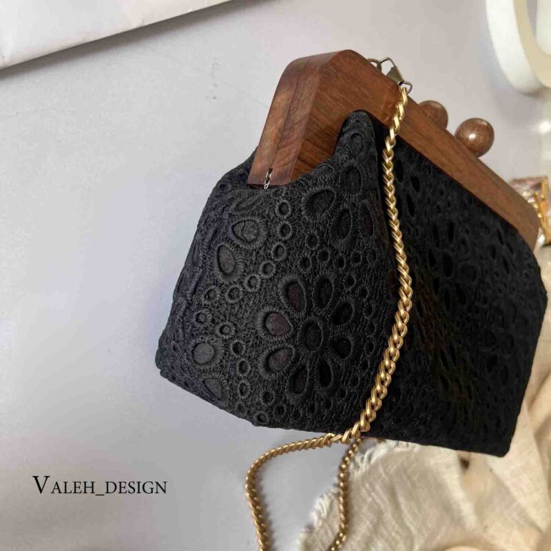 کیف واله : کیف دهنه چوبی گیپور مشکی 4