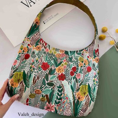 کیف واله : کیف دوشی ژاکارد گلدار سبز 1