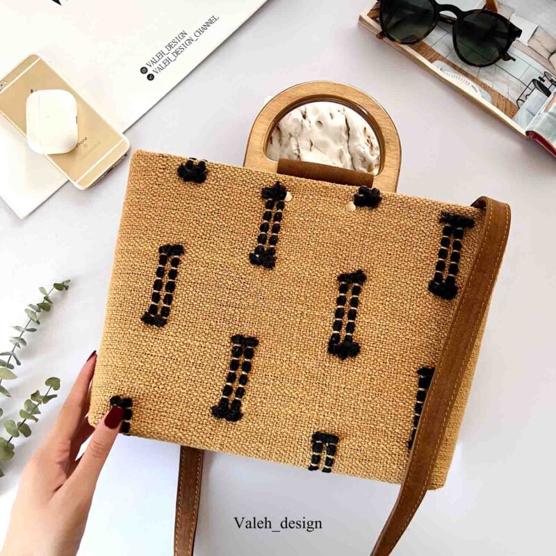 کیف واله : کیف دسته چوبی بافت مینیمال 3