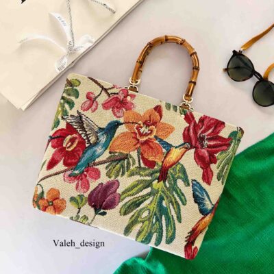 کیف واله : کیف دسته بامبو ژاکارد پرنده 1
