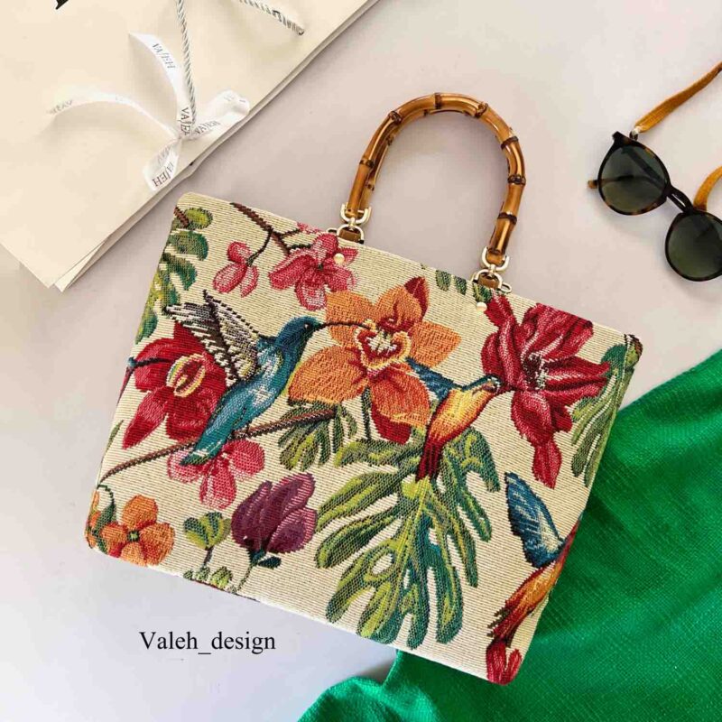 کیف واله : کیف دسته بامبو ژاکارد پرنده 1