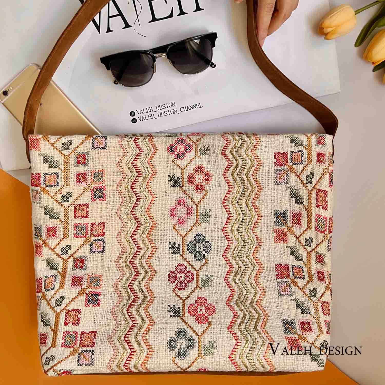 کیف، کیف زنانه، کیف دخترانه شیک، کیف واله، کیف دوشی ad910-1 کیف واله : کیف دوشی بافت نپالی شمارهدوزی 1