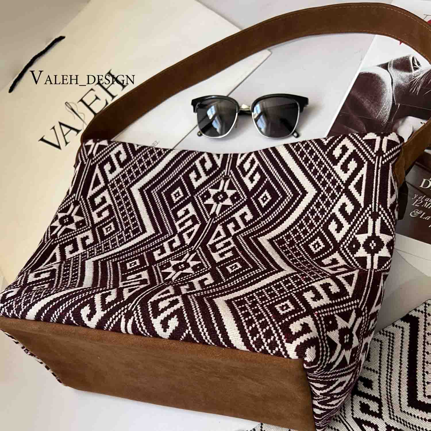 کیف، کیف زنانه، کیف دخترانه شیک، کیف واله، کیف دوشی ad920-2 کیف واله : کیف دوشی بافت نپالی زرشکی 2