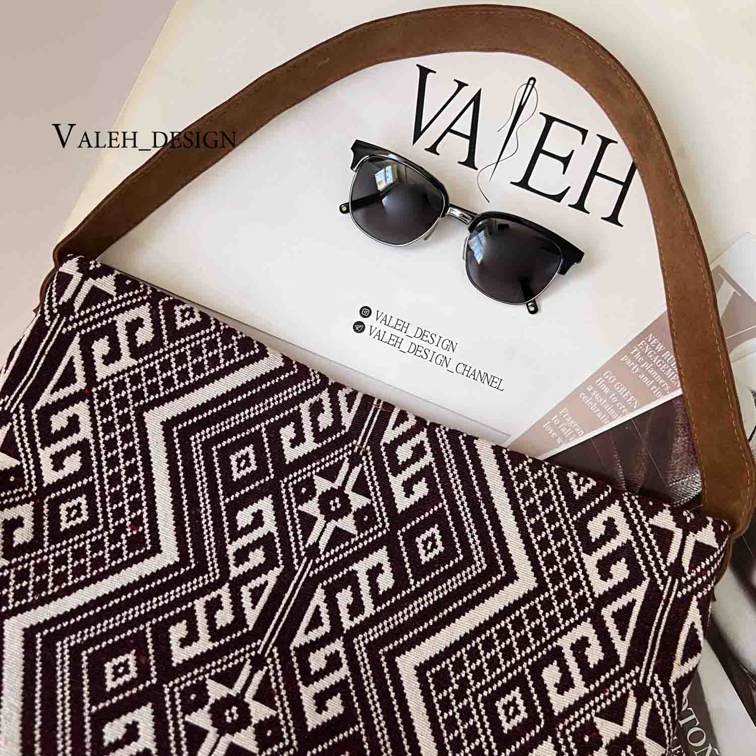 کیف، کیف زنانه، کیف دخترانه شیک، کیف واله، کیف دوشی ad920-3 کیف واله : کیف دوشی بافت نپالی زرشکی 3