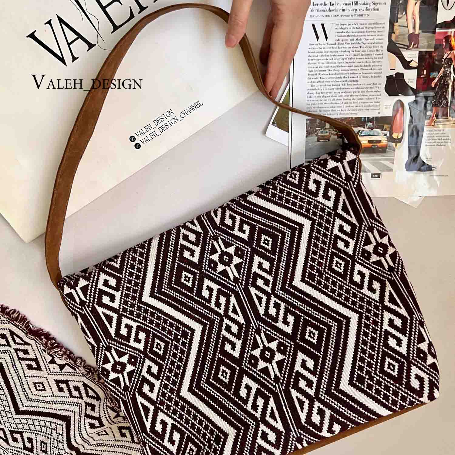 کیف، کیف زنانه، کیف دخترانه شیک، کیف واله، کیف دوشی ad920-4 کیف واله : کیف دوشی بافت نپالی زرشکی 4