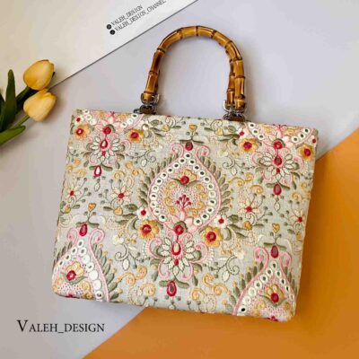 کیف واله : کیف دسته بامبو لینن سوزندوزی 1