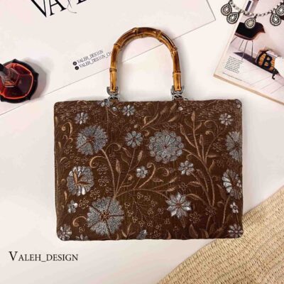 کیف واله : کیف دسته بامبو مخمل قهوه‌ای 1