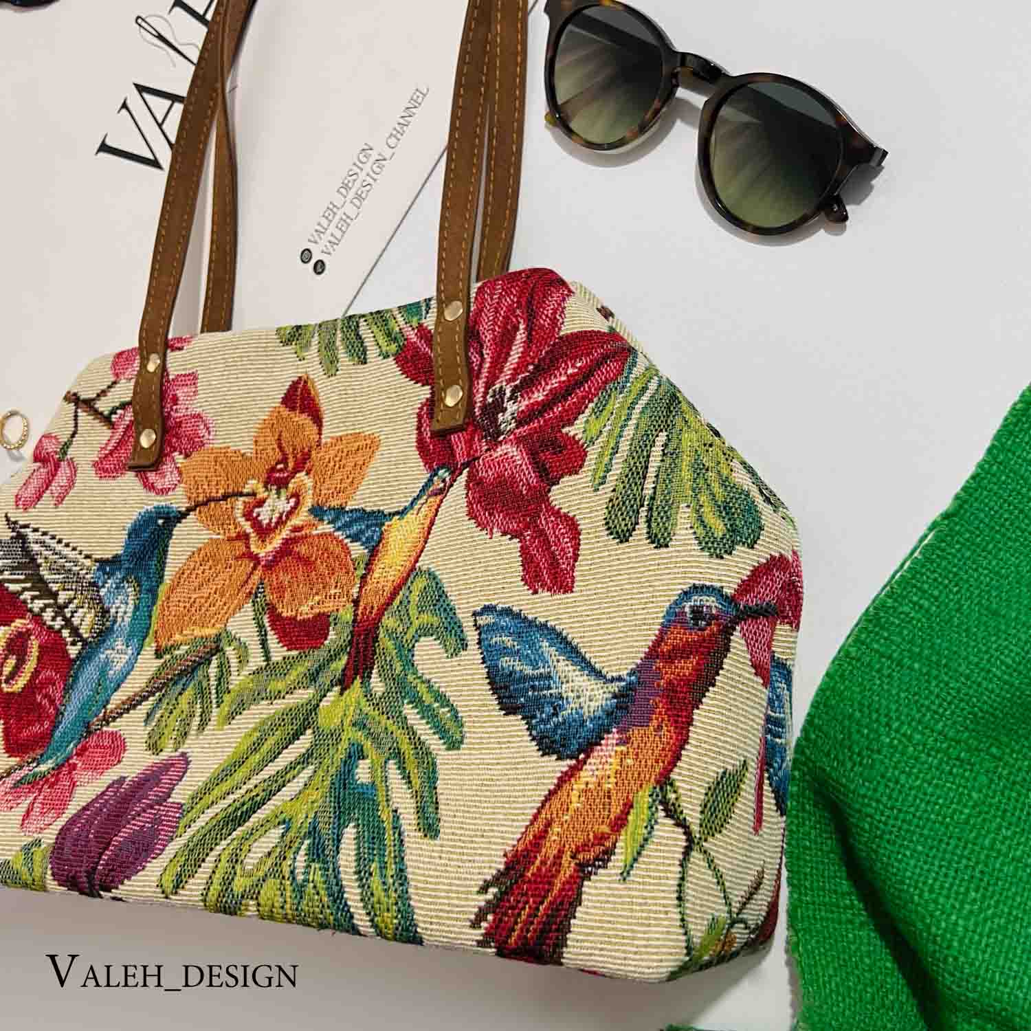 کیف، کیف زنانه، کیف دخترانه شیک، کیف واله، کیف دوشی ad940-4 کیف واله : کیف دوشی ژاکارد سهره 4