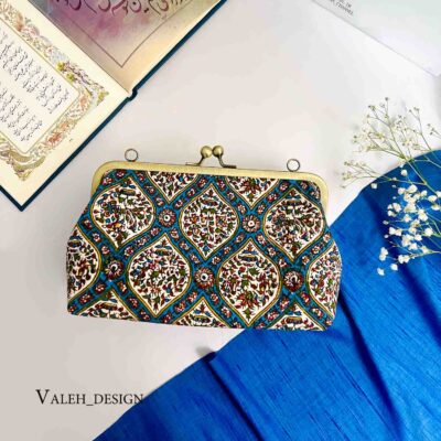 کیف واله : کیف دهنه فلزی قلم کار آبی 1