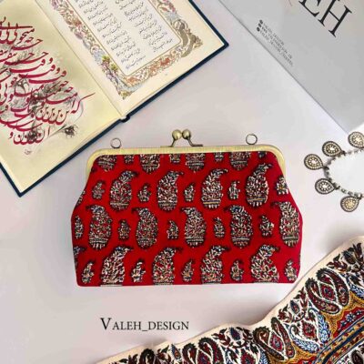 کیف واله : کیف دهنه فلزی قلم کار قرمز 1